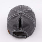 C.C Exclusives Hatsandscarf Washed Distressed Cotton Denim Ponytail Hat Adjustable Baseball Cap (Bt-14)