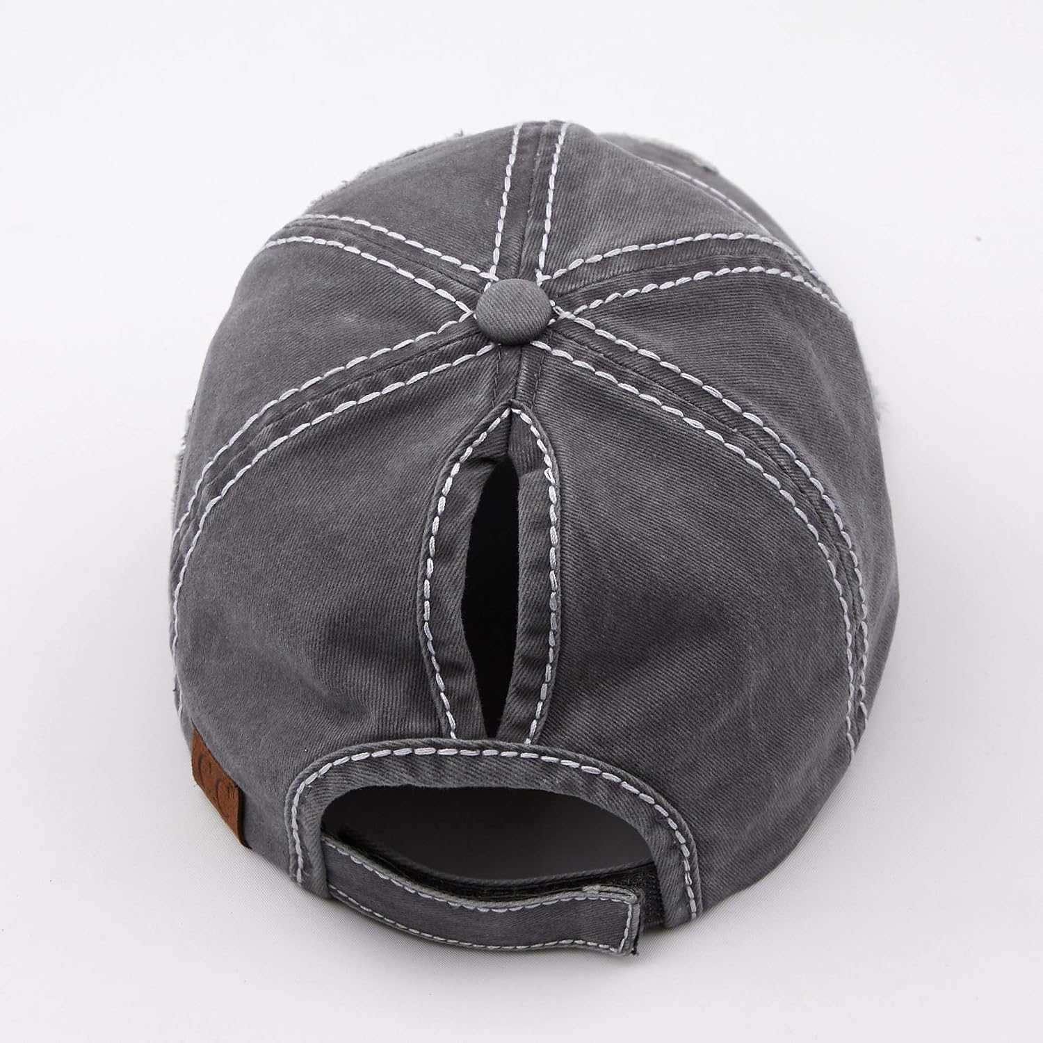 C.C Exclusives Hatsandscarf Washed Distressed Cotton Denim Ponytail Hat Adjustable Baseball Cap (Bt-14)