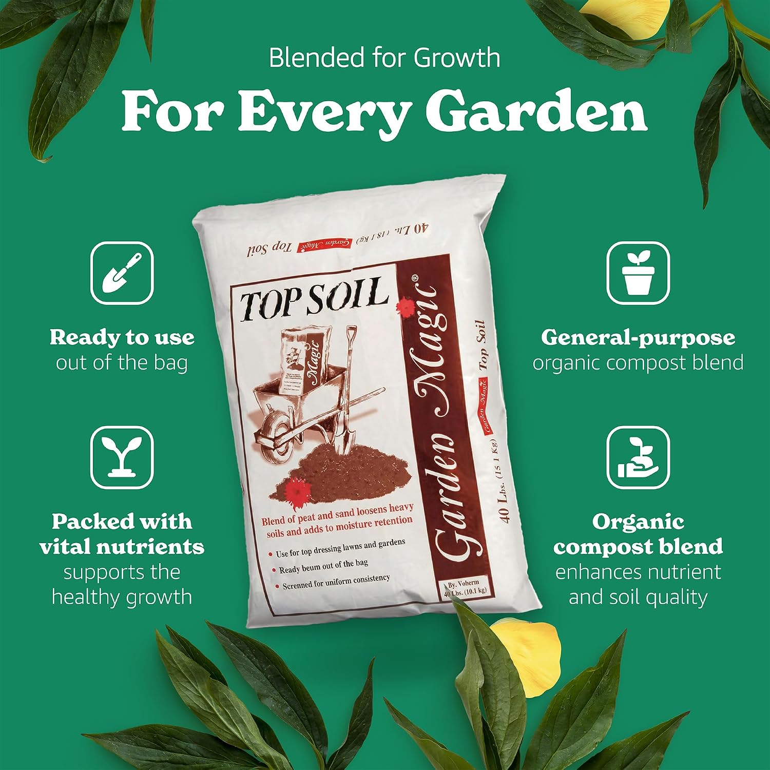 Michigan Peat 40 Pound Bag Garden Magic Organic Planting Potting Top Soil Blend Mix For Indoor And Outdoor Gardening And Landscapes, White