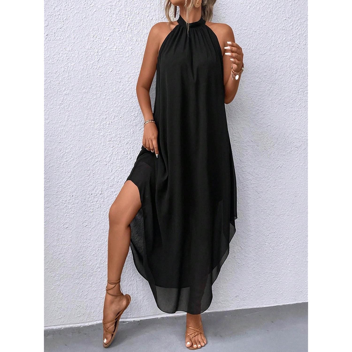 Verdusa Women'S Wedding Guest Dress Halter Flowy Chiffon Asymmetrical Long Summer Prom Dress