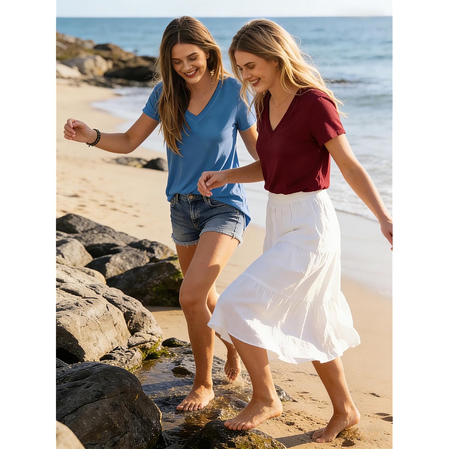 Women's Summer Casual Short Sleeve V-Neck T-Shirt Tunic Tops Blouse Shirts