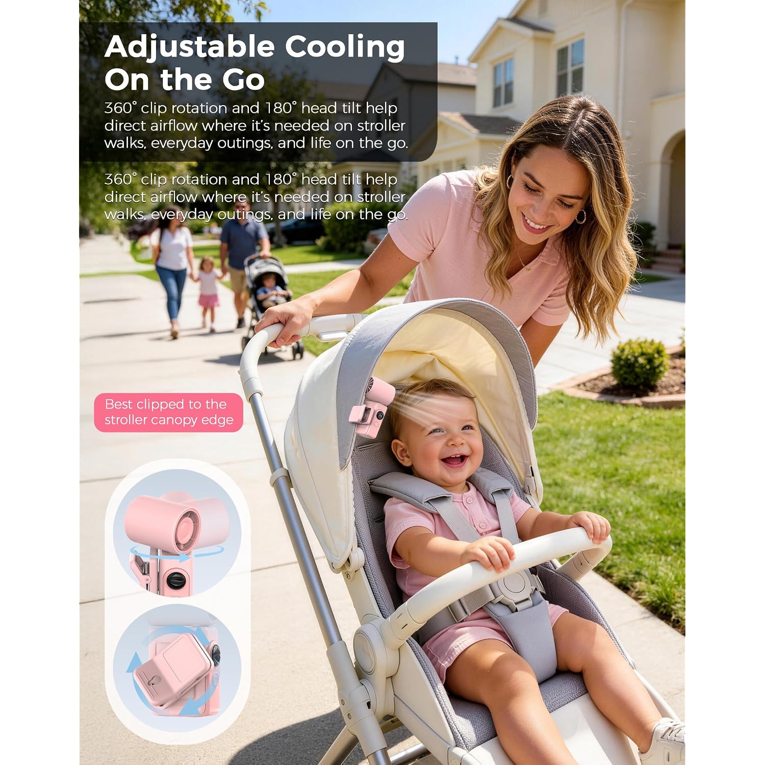 Hotsales Clip-On Portable Fan For Strollers, Handheld Turbo Fan For Travel | Small But Mighty Mini Fan, Detachable 360° Rotating Clip, Led Display, Rechargeable, Summer Outings, Gifts For Women And Men