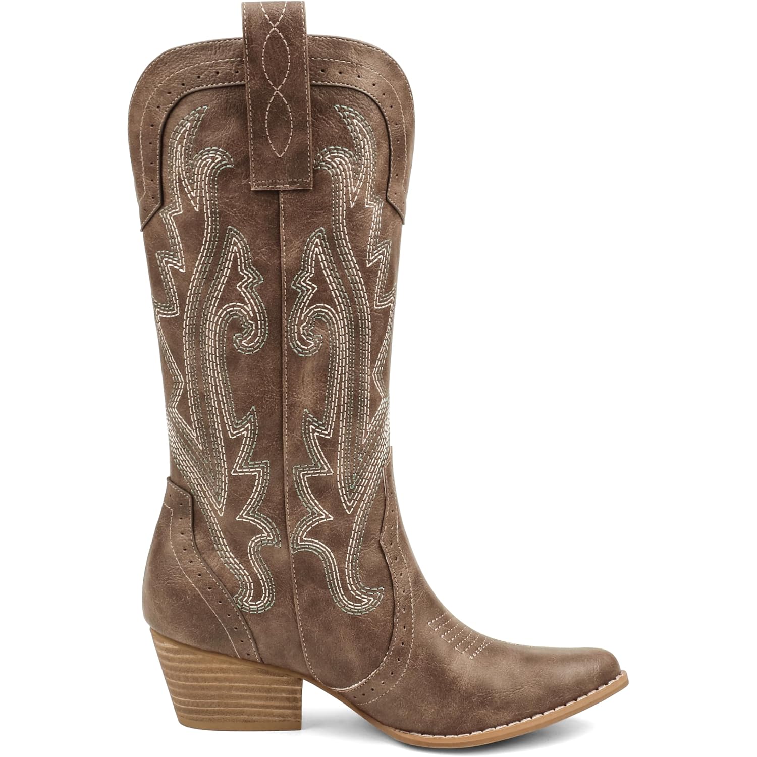 Zzheels Women Mid-calf Cowboy Boots Pointy Toe Boot Embroidered Western Cowgirl Boots Chunky Heels