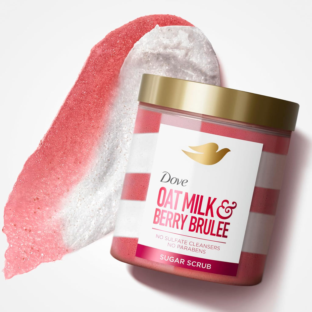 Dove Sugar Body Scrub Oat Milk & Berry Brulee For Women For Exfoliated & Hydrated Skin 15 Oz