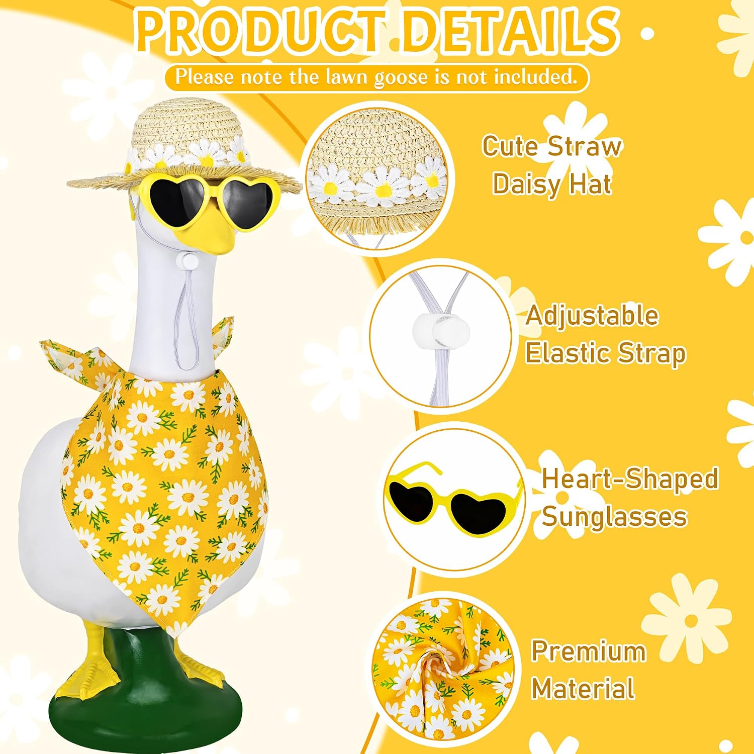 Summer Spring Porch Goose Outfit, Daisy Flower Goose Outfit Clothes For 17/23" Lawn Geese Statue For Garden Yard Decor (Yellow) (Yellow)