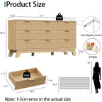 Fluted Dresser For Bedroom With 9 Drawers, 57" Wide Modern Chest Of Drawers With Metal Handle, Wooden Dresser Tv Stand, Wood Closet Clothes Storage Organizer For Living Room, Hallway, Natural Oak