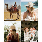 FURTALK Wide Brim Sun Hat for Women Packable Straw Panama Beach Hat Khaki
