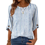 Womens 3/4 Sleeve Crew Neck Tops Business Casual Basic Blouses Trendy Flowy Tees