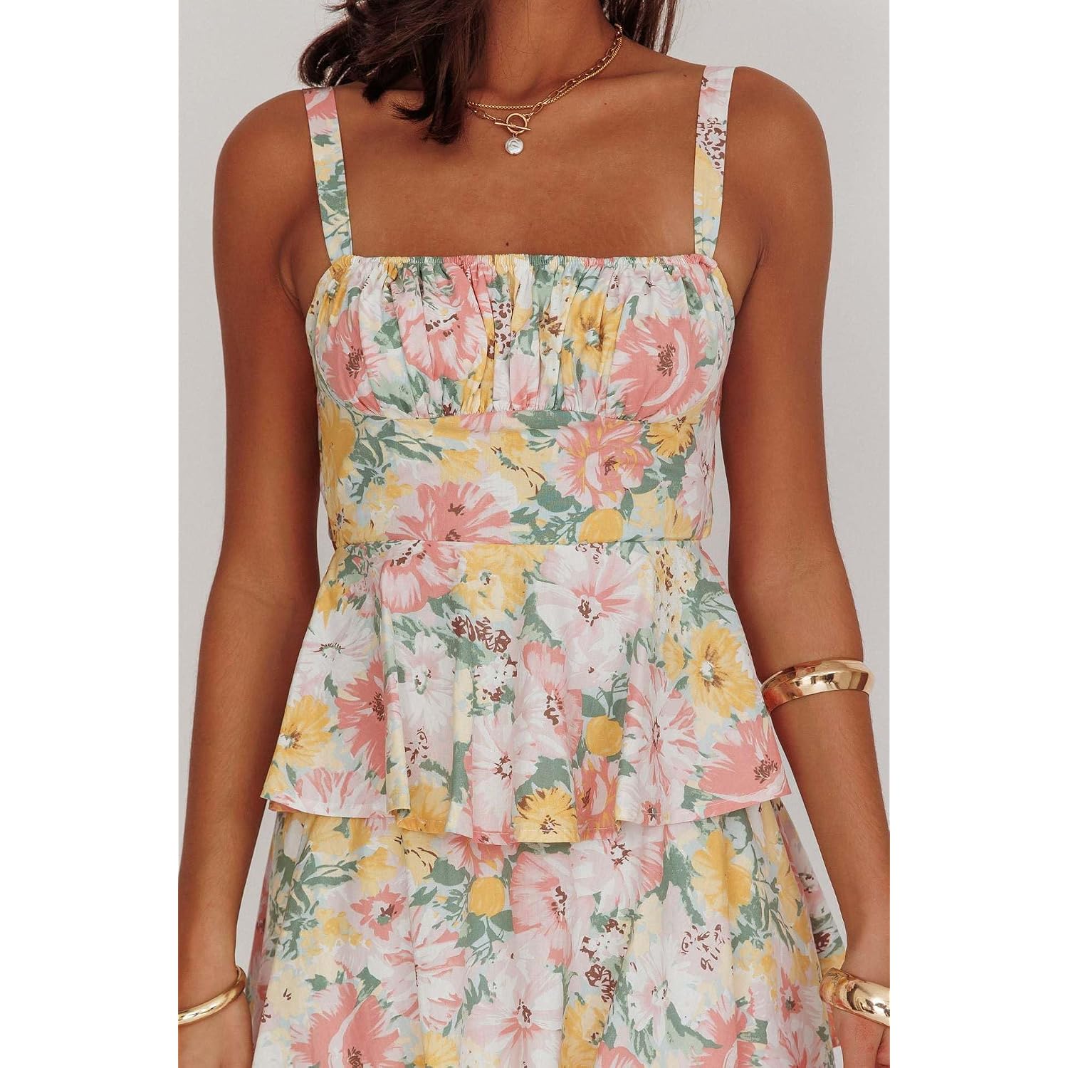 Abyovrt Women Floral Maxi Dress Sleeveless Bow Back Tiered Boho Flowy Long Dresses Summer Fall