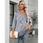 Zeagoo Womens 3/4 Length Sleeve Tops V Neck Tunic Casual Dressy Blouse Floral Printed Shirts