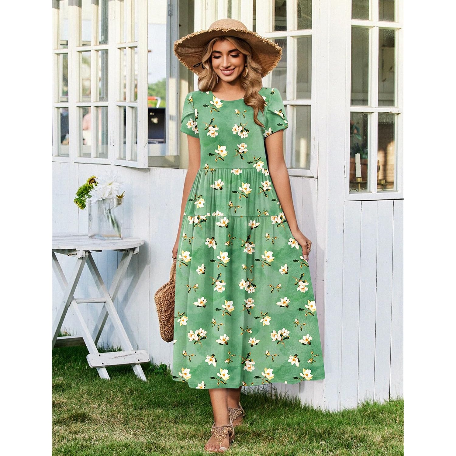 Zeagoo Summer Dresses For Women 2026 Maxi Bohemian Floral Short Sleeve Long Dress Casual Flowy Tired Beach Sundress