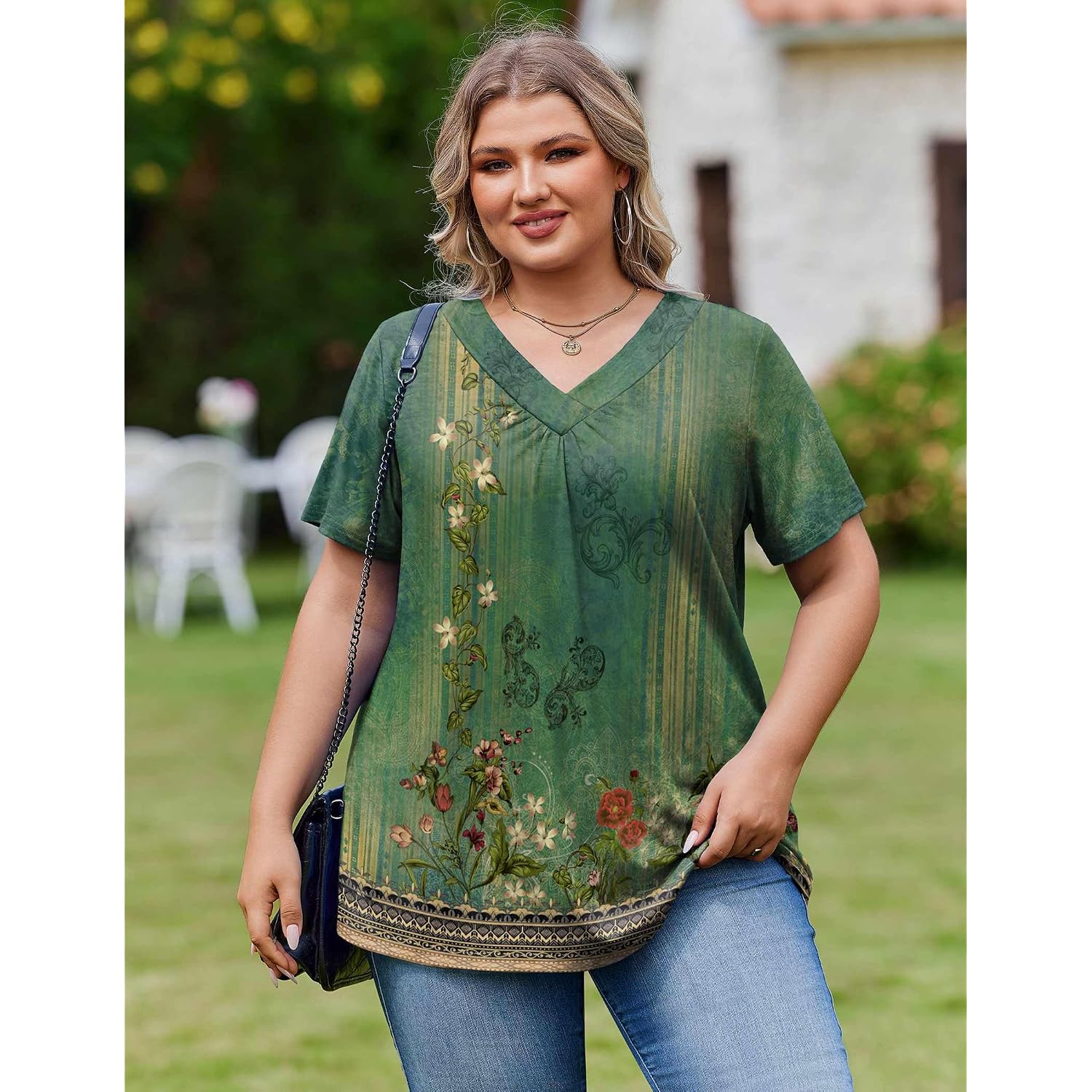 IN'VOLAND Womens Plus Size Tops Short Sleeve Summer V Neck Shirts Flowy Dressy Casual Tunic Blouses 1X-5X