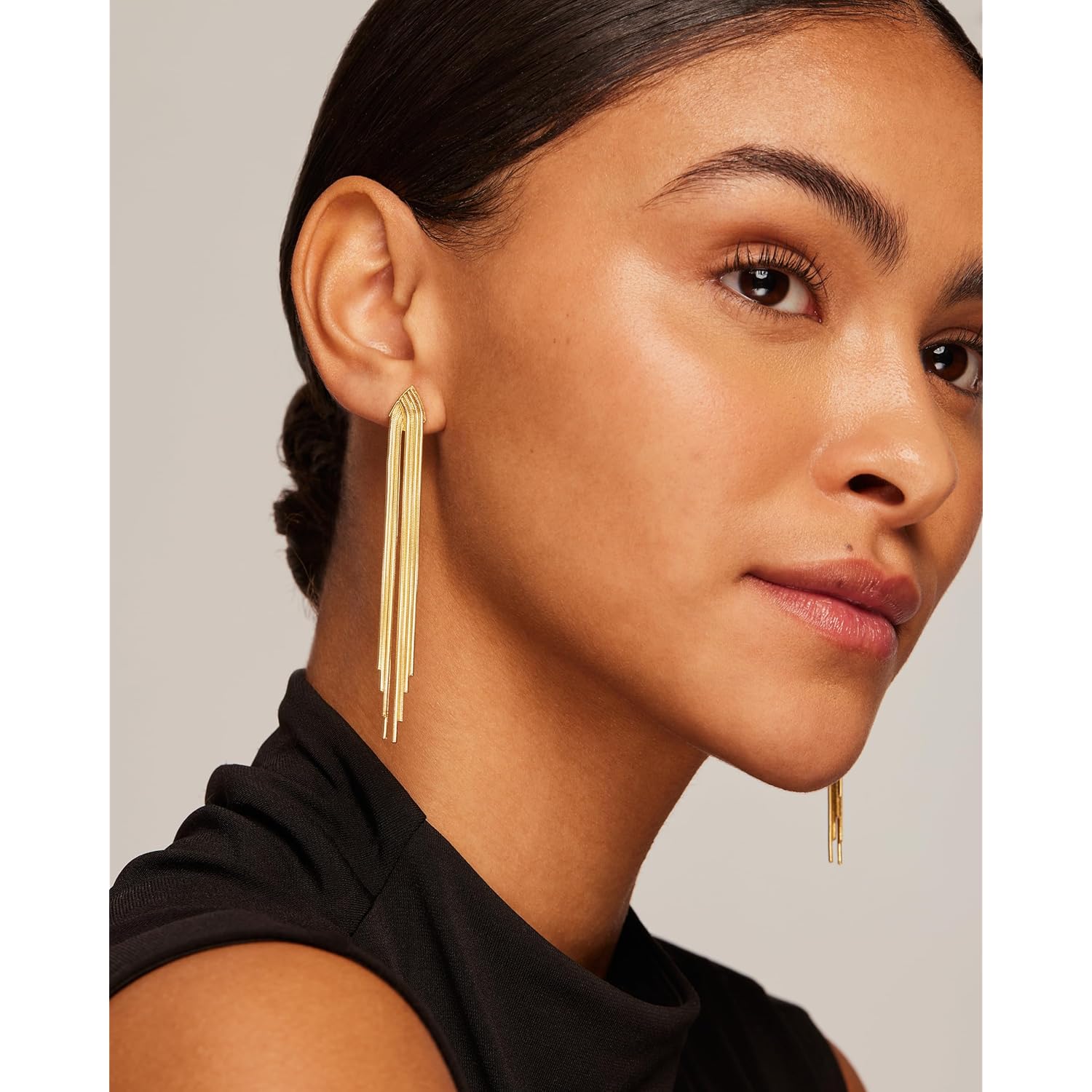 PAVOI 14K Gold Plated Long Tassel Dangle Earrings for Women - 925 Sterling Silver Posts Elegant Rhinestone Chain Chandelier Drop Earrings - Statement Jewelry