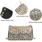 Rhinestone Clutch Purse, Sparkly Evening Bag With Chain For Women