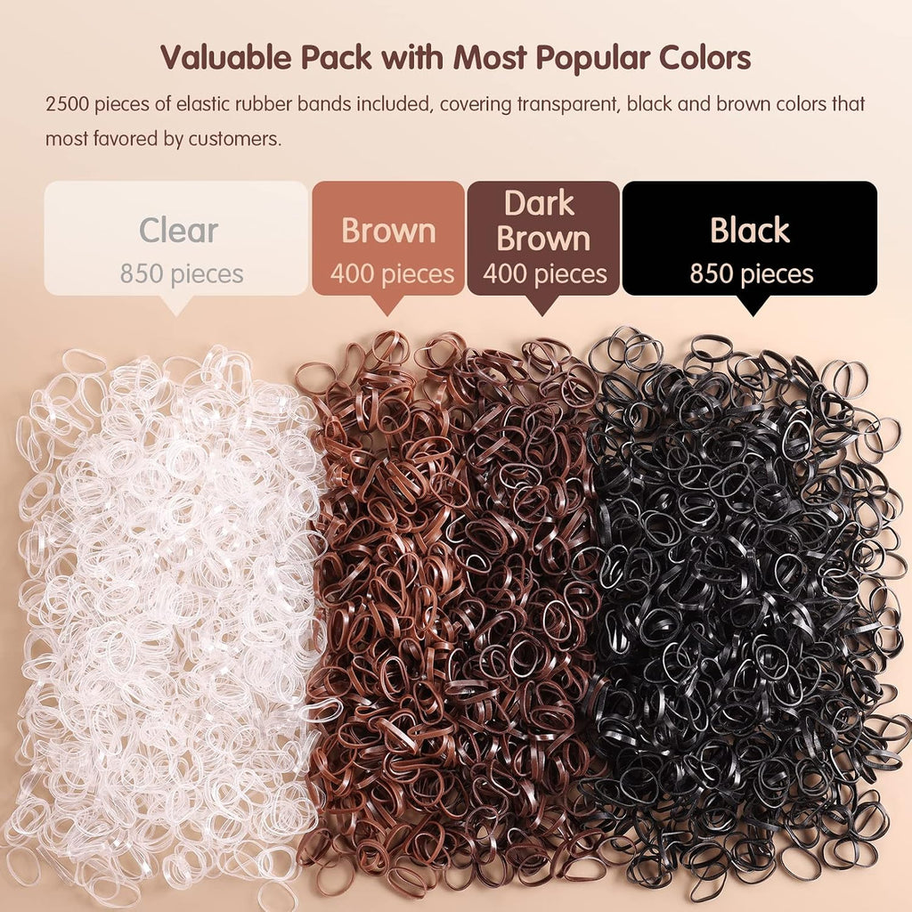 Funtopia Mini Hair Ties, 2500Pcs Soft Hair Rubber Bands And Elastics For Girls Women With Organizer Box (Black, Clear, Brown, Dark Brown)