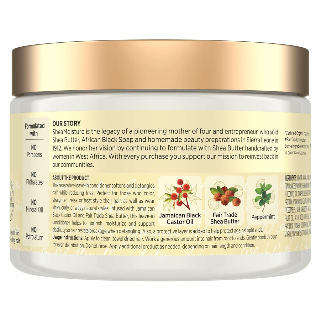 SheaMoisture Jamaican Black Castor Oil Leave In Conditioner 100% Pure Jamaican Black Castor Oil For Damaged Hair to Soften and Detangle Hair 11.5 oz