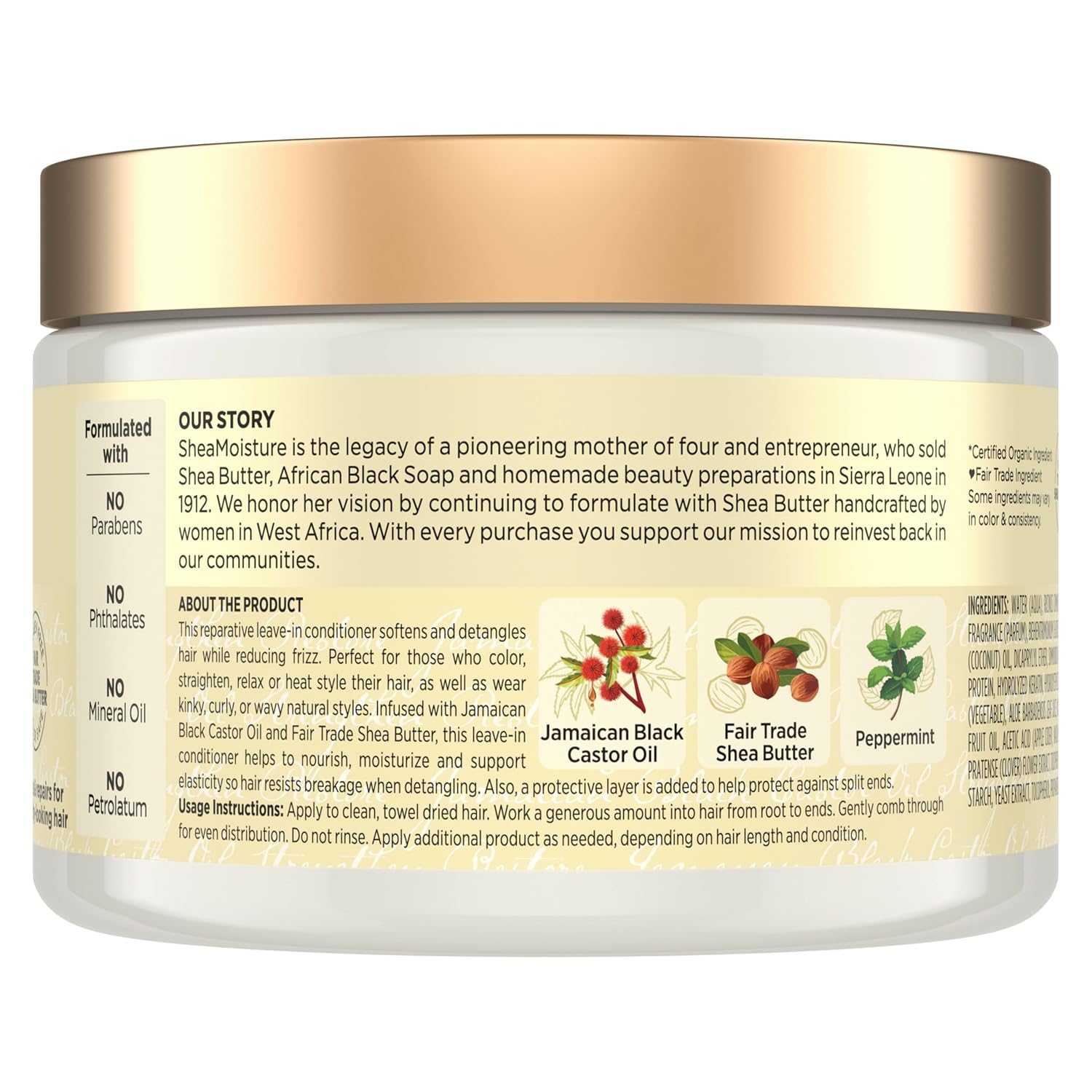 SheaMoisture Jamaican Black Castor Oil Leave In Conditioner 100% Pure Jamaican Black Castor Oil For Damaged Hair to Soften and Detangle Hair 11.5 oz