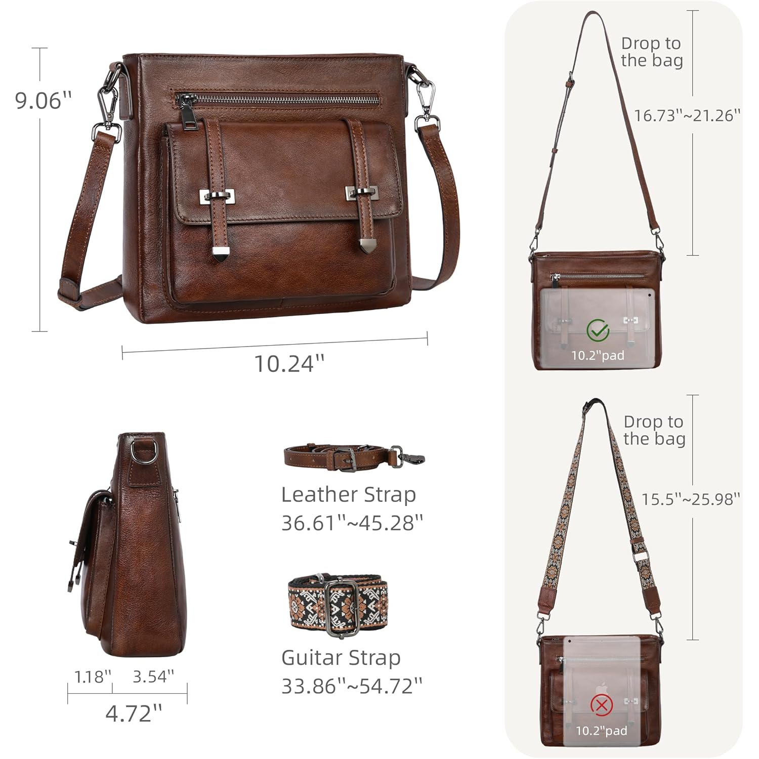 Iswee Soft Leather Crossbody Bags for Women Shoulder Handbags Multi Pocket Travel Purse with Adjustable Strap Medium Size