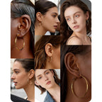 6 Pairs Silver Gold Hoop Earrings for Women - 14K Gold Plated 316 Stainless Steel, Hypoallergenic Lightweight 20/30/40/50/60/70mm Hoops Set