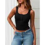 Prettygarden Womens 2026 Summer Tank Tops Ribbed Knit Slim Fit Sleeveless Henley Shirts Casual Basic Button Up Blouse