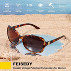 Feisedy Polarized Sunglasses For Women Classic Vintage Square Wraparound Uv400 Protection Shade B0309