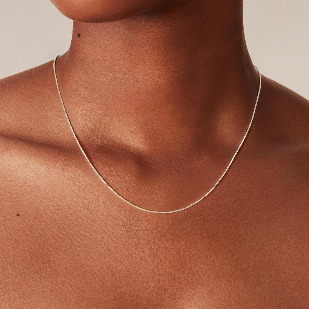 S925 Sterling Silver Box Chain Necklace for Women - 0.8mm Sterling Silver Box Chain Necklace Thick Sturdy Colourfast Chain Necklaces Jewelery for Women 16/18/20/22/24 Inch