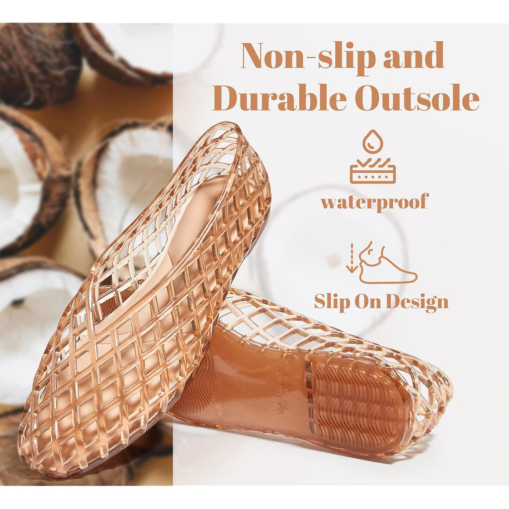 Lucky Step Women'S Jelly Ballet Flats Mesh Casual Comfortable Jellies Shoes Clear Hollow Breathable Sandals