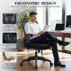 Felixking Office Chair, Ergonomic Desk Chair Breathable Mesh Chairs Adjustable High Back Lumbar Support Flip-Up Armrests, Executive Rolling Swivel Comfy Computer Chairs Home Office Black