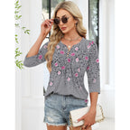 Lomon 3/4 Length Sleeve Womens Tops Dressy Casual Henley V Neck Blouses Loose Fit Tunics 2026 Trendy Summer Outfits