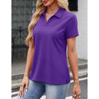 Women's Polo Shirts Cotton Short Sleeve V-Neck Collared Tops Golf Shirt Work Casual Summer Tee