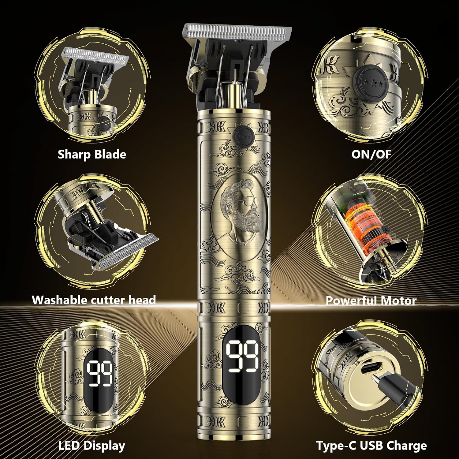 Solati Hair Clippers For Men, Professional Hair Trimmer Zero Gapped T-Blade Trimmer Cordless Rechargeable Edgers Clippers Electric Beard Trimmer Shaver Hair Cutting Kit With Lcd Display Gifts For Men