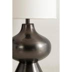 Kate And Laurel Bahira Modern Metal Bedside Table Lamp, 8 X 8 X 17, Gunmetal, Sculptural Decorative Tabletop Desk Lamp With Linen Shade For Living Room Decor