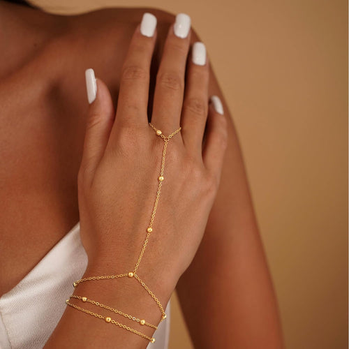 14k Gold Plated Hand Chain for Women,Trendy Ring Bracelet Hand Chain Non Tarnish Beaded Cubic Zircon Infinity Finger Ring Slave Bracelet Stack Jewelry Gifts for Women