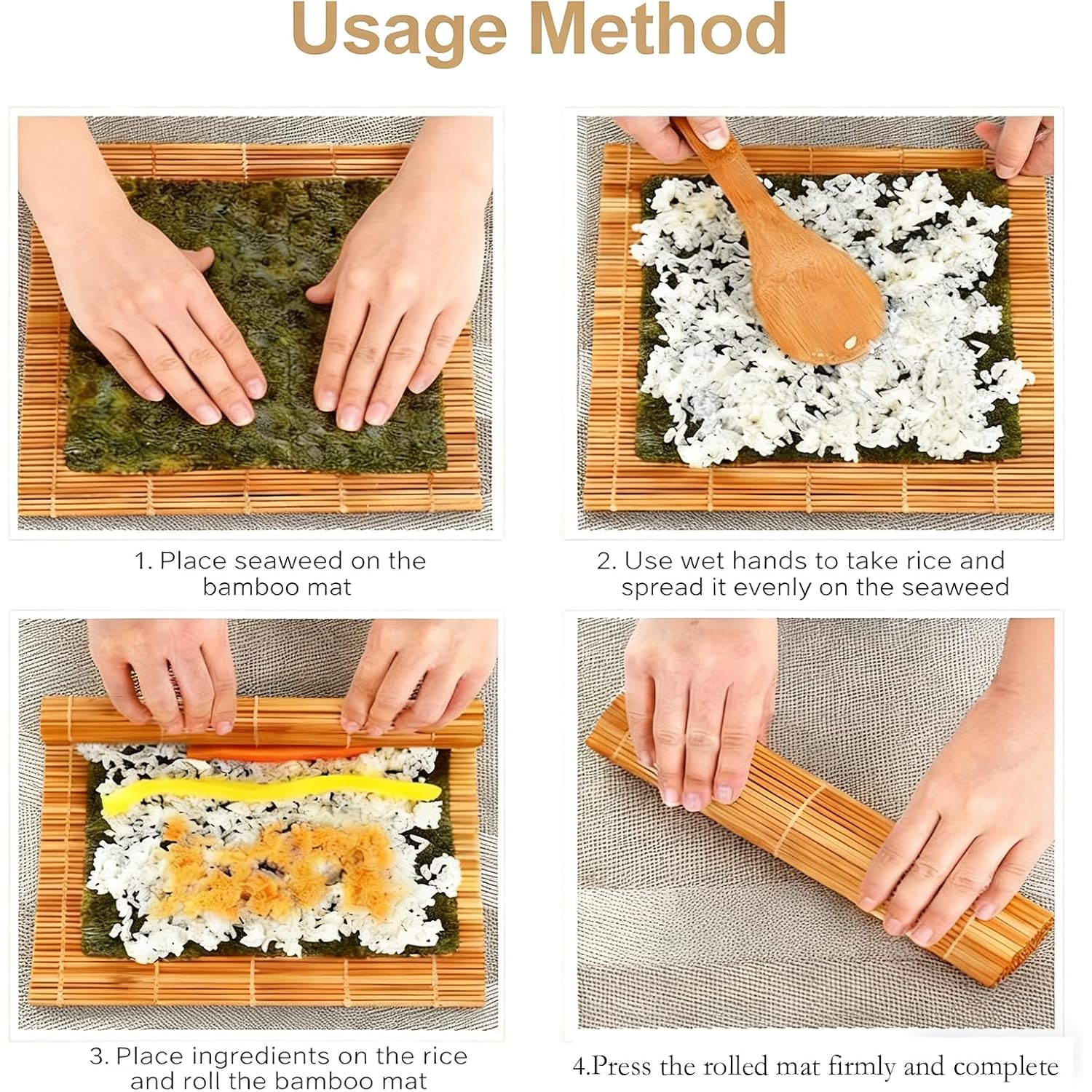 MIUQILAIY 9.5"x9.5"Bamboo Sushi Rolling Mat,kimbap roller(2 PCS)