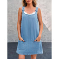 Bzb Women'S Sleeveless Casual Denim Dress Crewneck Vintage Loose Jean Overall Dress With Pockets