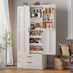 71" Tall Farmhouse Kitchen Pantry Cabinet With 3 Pull Out Shelves & 2 Large Drawers, Pantry Storage Cabinet With 6 Door Shelf & Adjustable Shelf, Freestanding Cupboard For Kitchen, Dining Room