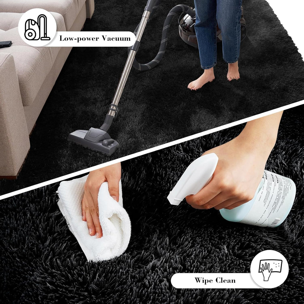 Fluffy Rug Shag Area Rug, Black 2x4 Area Rugs for Bedroom, Small Bedside Rug, Soft Fluffy Shag Entryway Throw Rugs for Living Room Bedroom Kids Room Home Decor