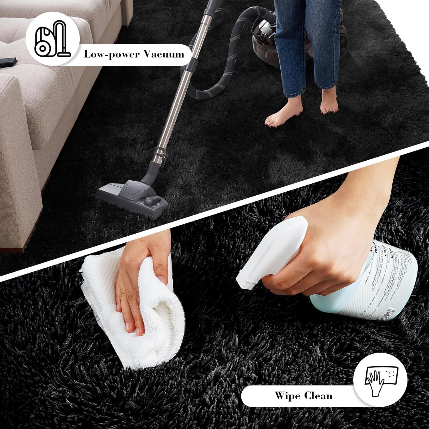 Fluffy Rug Shag Area Rug, Black 2x4 Area Rugs for Bedroom, Small Bedside Rug, Soft Fluffy Shag Entryway Throw Rugs for Living Room Bedroom Kids Room Home Decor