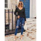 Zeagoo Womens T Shirts Long Sleeve V Neck Basic Tee Casual Loose Fit Soft Fall Tops Outfits 2026 S-Xxl