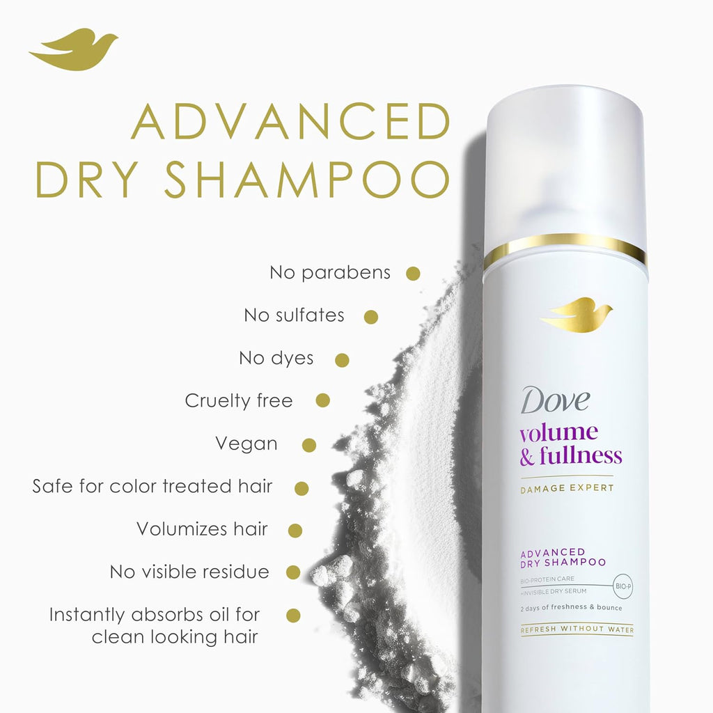 Dove Dry Shampoo Spray, Volume & Fullness, Absorbs Oil To Refresh Hair Without Washing, 5 Oz (2-Pack)