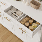 Hostack 60" W Sideboard Buffet Cabinet With Storage, Kitchen Cabinet, White | 36" Tall Kitchen Buffet Storage Cabinet With 4 Drawers, Large Coffee Bar Cabinet, Modern Buffet Table For Dining Living Room