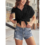 Womens Casual Button Down Shirt Short Sleeve Cotton Button Up Blouses Collared Summer Beach Tops Ladies Outfits