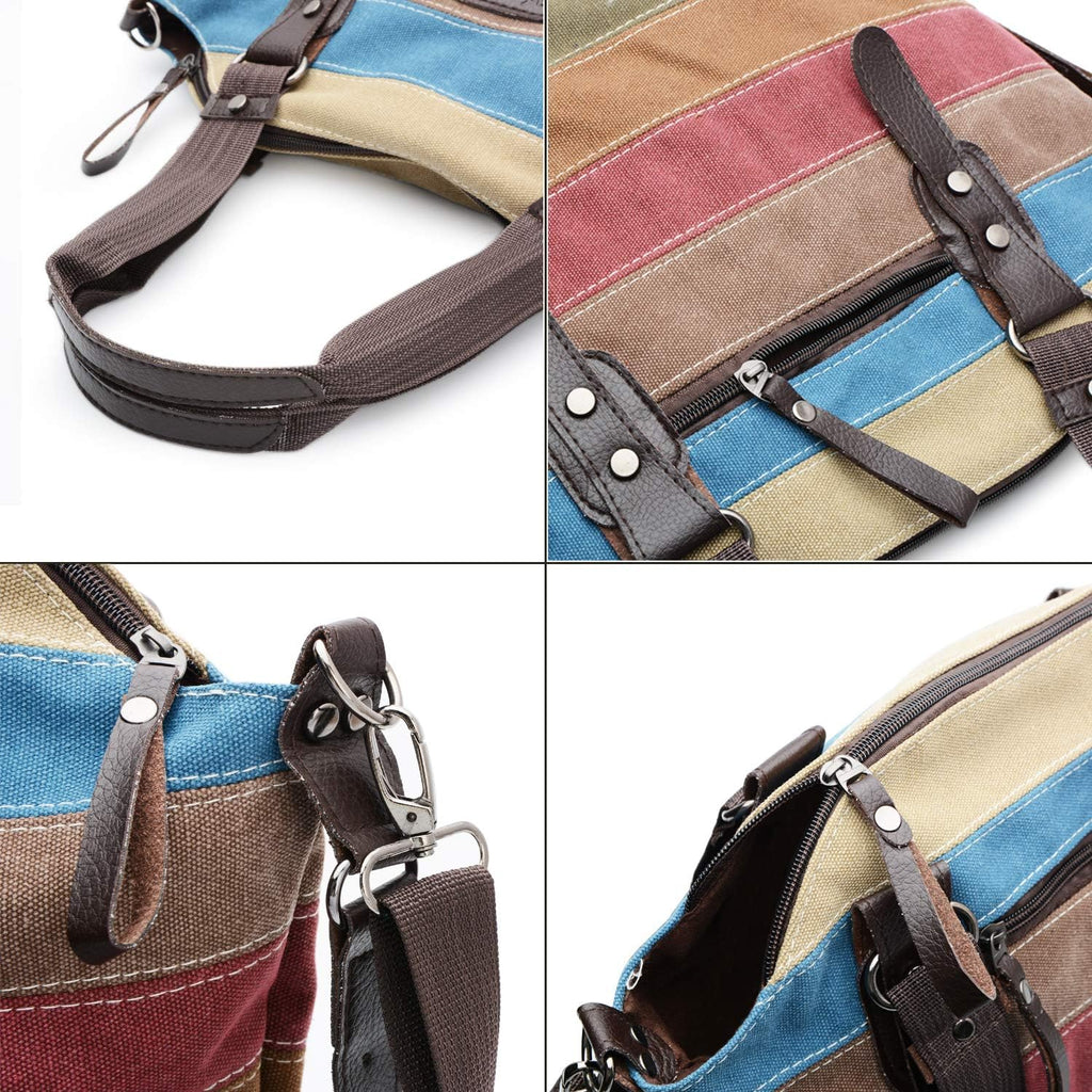 Canvas Handbag Multi-Color Striped Lattice Cross Body Shoulder Purse Bag Tote-Handbag for Women | Striped, Lattice, Shoulder, Purse, Bag, Striped