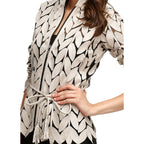Women'S Genuine Lambskin Leaf Shaped Leather Pieces Applique Mesh Jacket Made By Handmade