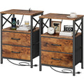 Huuger Nightstands Set Of 2, Night Stand With Charger Station, 2 Drawer Side Table With Open Shelf, Usb-C Port, End Table For Small Spaces, X Shaped Side Rail, Rustic Brown