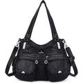 Angel Kiss Women'S Designer Handbag Large Double Zipper Multi Pocket Washed Leather Purse