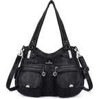 Angel Kiss Women'S Designer Handbag Large Double Zipper Multi Pocket Washed Leather Purse