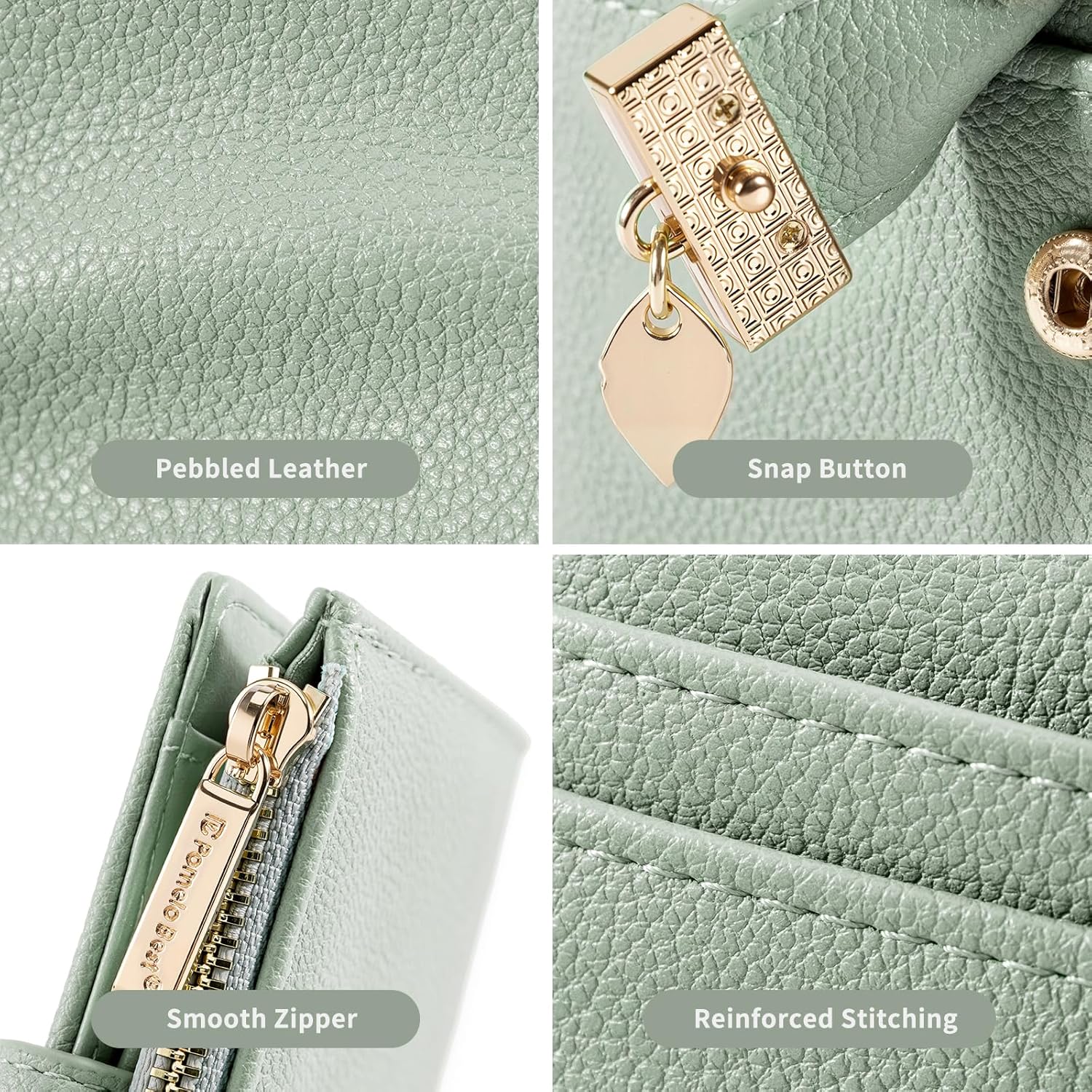 Pomelo Best Small Wallet Women RFID Blocking Bifold Soft Leather Card Holder with ID Window Zipper Coin Pocket Wallets for Women Green