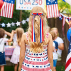 4th of July Hair Bow Clips, 2 Pack Red White Blue Long Tail Ribbon Hair Bows, Patriotic Hair Accessories for 250th America Independence Day, Parade & Fireworks Party Supplies