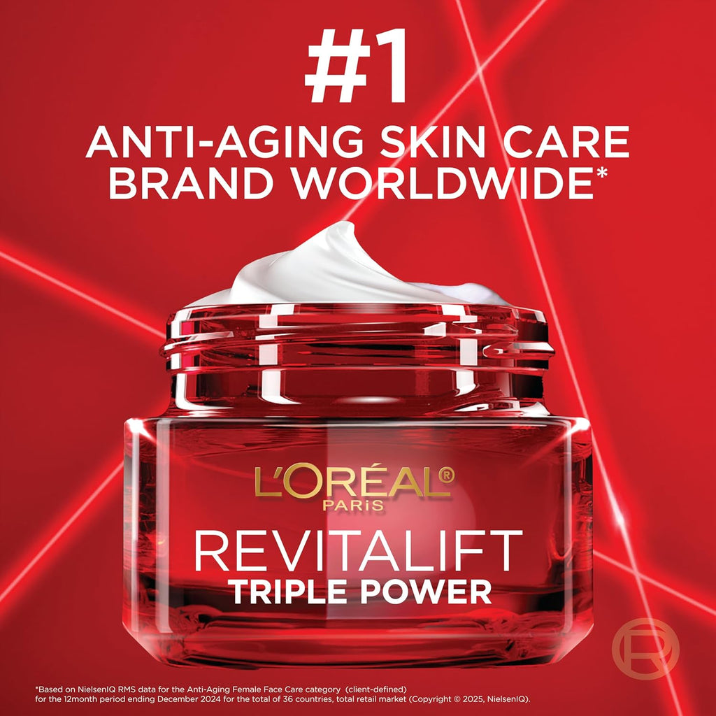L'Oreal Paris Revitalift Triple Power Anti-Aging Face Moisturizer, Pro Retinol, Hyaluronic Acid & Vitamin C To Reduce Wrinkles, Firm & Brighten Skin, 2.55 Oz